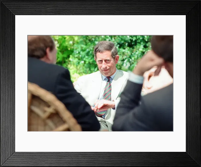 Framed Print : Prince Charles, is interviewed by members of the welsh press Framed Print : Prince Charles, is interviewed by members of the welsh press