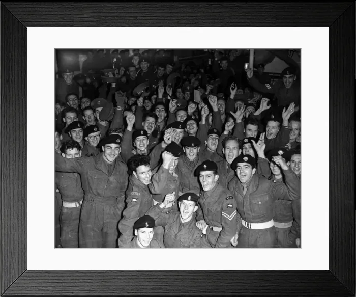 Framed Print : Suez Crisis 1956 Reservists who were called up for the crisis celebrate their