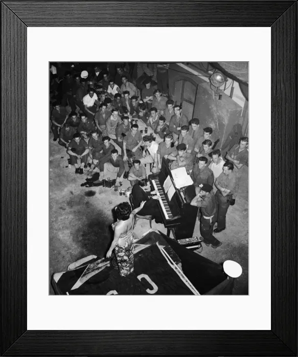 Framed Print : Suez Crisis 1956 Lita Rosa entertains men of No. 2 Corp Defence Platoon Framed Print : Suez Crisis 1956 Lita Rosa entertains men of No. 2 Corp Defence Platoon