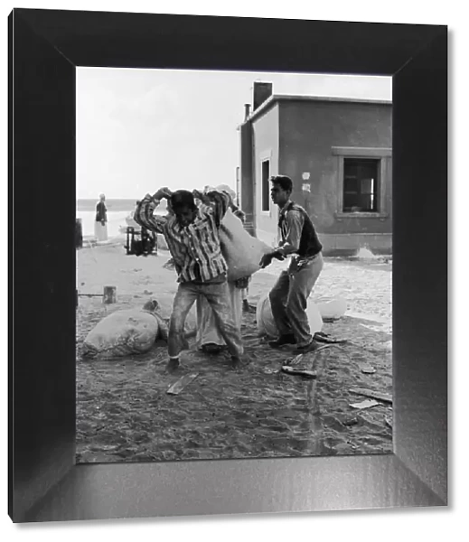 Suez Crisis 1956 Children carry off the leftovers after adults raided