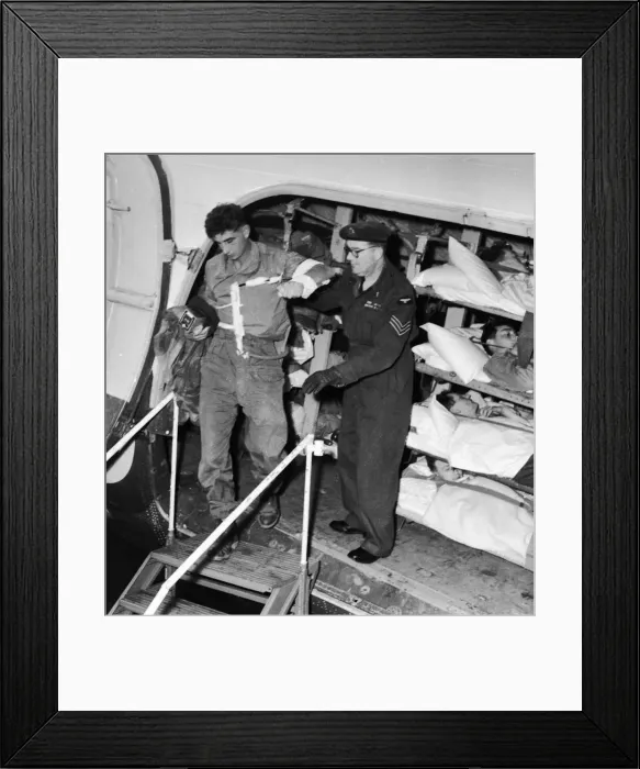 Framed Print : Suez Crisis 1956 Wounded British soldiers arrive in an ambulance aircraft