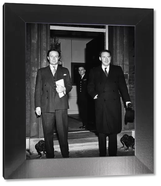 Suez Crisis 1956 Hugh Gaitskell and Kenneth Younger at 10 Downing Street to talk to