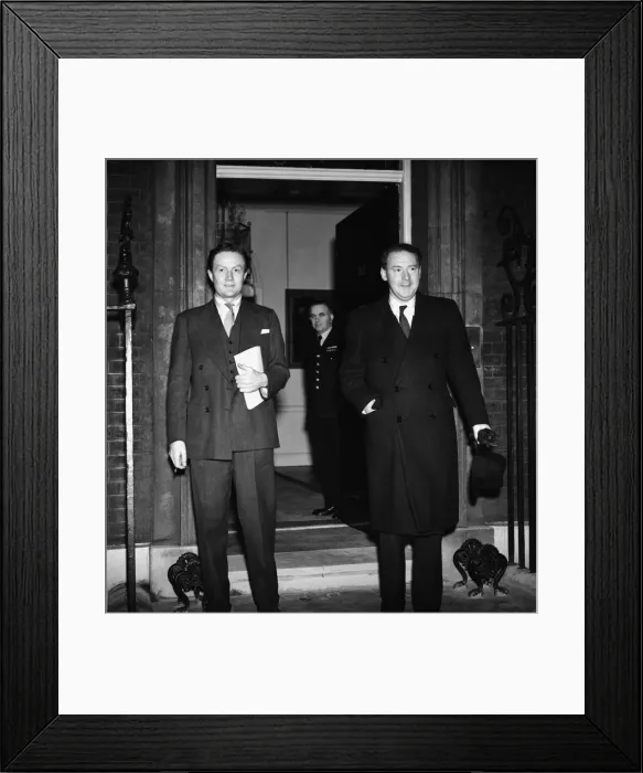 Framed Print : Suez Crisis 1956 Hugh Gaitskell and Kenneth Younger at 10 Downing Street to talk to Framed Print : Suez Crisis 1956 Hugh Gaitskell and Kenneth Younger at 10 Downing Street to talk to