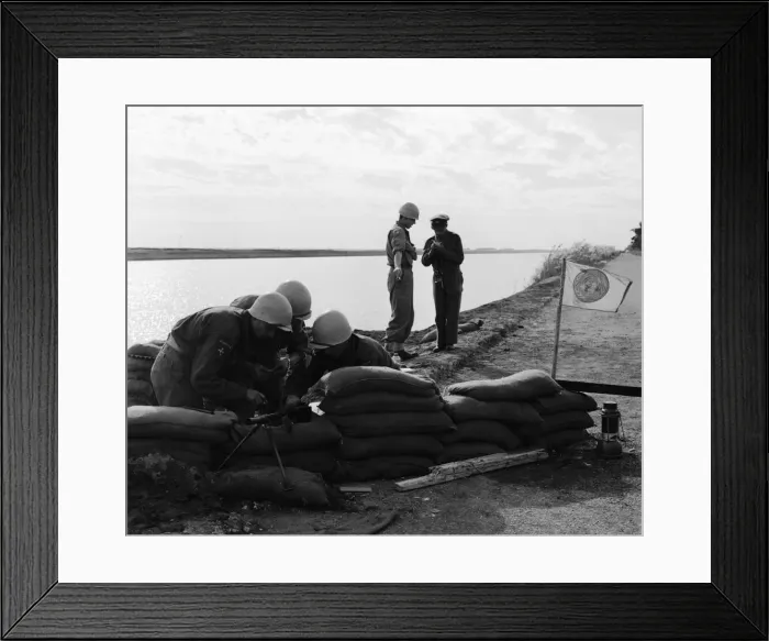 Framed Print : Suez Crisis 1956 Danish UNO troops on the Suez canal set up a machine gun Framed Print : Suez Crisis 1956 Danish UNO troops on the Suez canal set up a machine gun