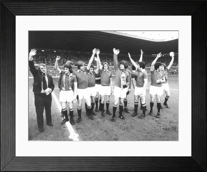 Framed Print : Manchester United captain Martin Buchan April 1975 holding the 2nd Second Framed Print : Manchester United captain Martin Buchan April 1975 holding the 2nd Second