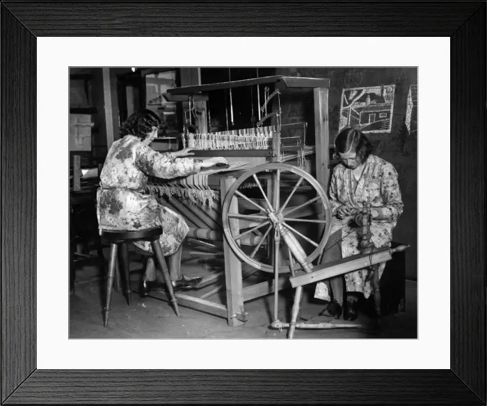 Framed Print : The hand loom and the spinning wheel, used by students in the School of Art in Sunderland Framed Print : The hand loom and the spinning wheel, used by students in the School of Art in Sunderland
