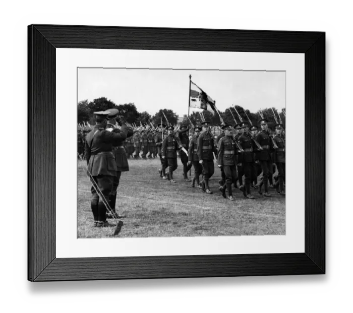 Framed Print : Blenheim day at Colchester. The march past with the colours. Lord Ampthill salutes Framed Print : Blenheim day at Colchester. The march past with the colours. Lord Ampthill salutes