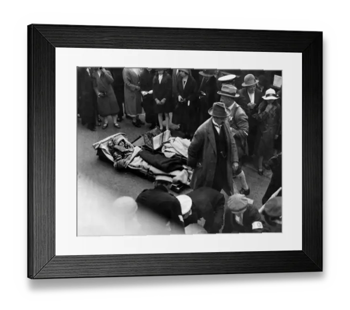 Framed Print : 900 pilgrims to Lourdes. A woman pilgrim on a stretcher waiting to be entranced