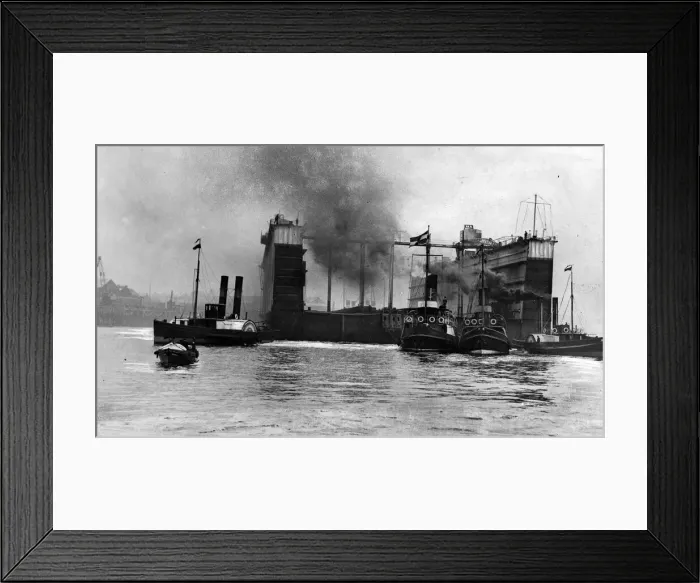 Framed Print : The huge floating dock built at Wallsend passes down the River Tyne on its long journey Framed Print : The huge floating dock built at Wallsend passes down the River Tyne on its long journey