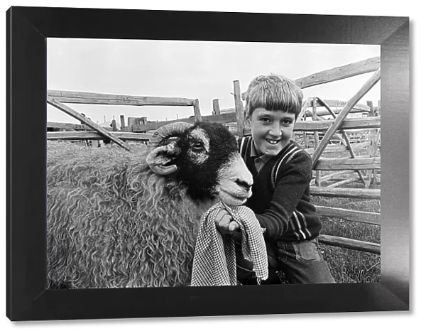 A boy at Stokesley show. Stokesley, North Yorkshire. 1973