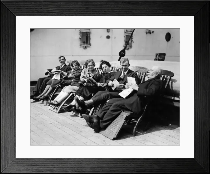 Framed Print : The Daily Mirror Travel Ticket Competition prize winners aboard the Minnekahda on their Framed Print : The Daily Mirror Travel Ticket Competition prize winners aboard the Minnekahda on their