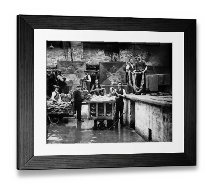 Framed Print : Hamilton Robb Ltd. Riverside factory Portadown, Armagh. Yarns being treated in