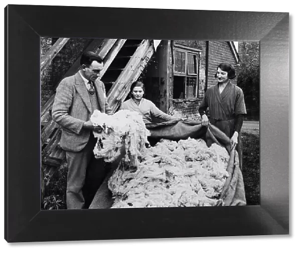 Hampshire wool being treated on arrival at the mill. 28th November 1934