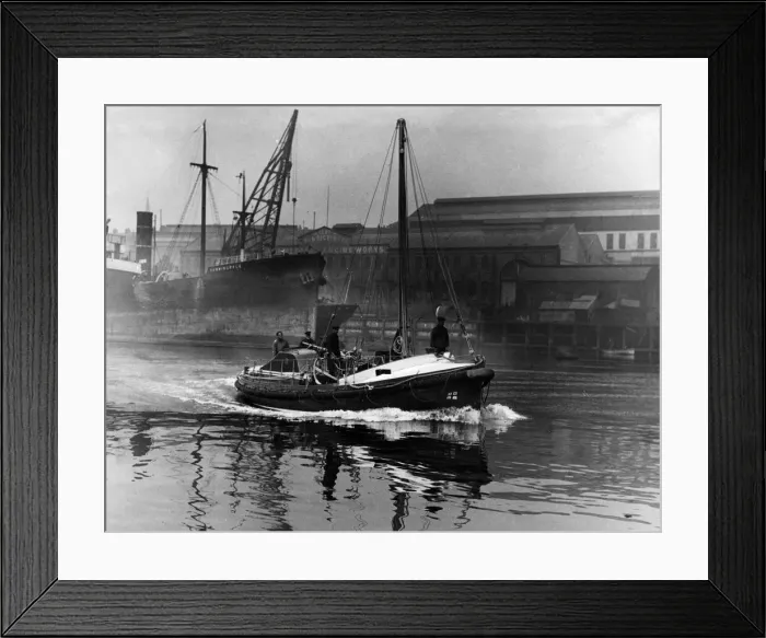 Framed Print : New lifeboat Milburn'for Holy Island leaves the River Wear. 4th June 1925 Framed Print : New lifeboat Milburn'for Holy Island leaves the River Wear. 4th June 1925