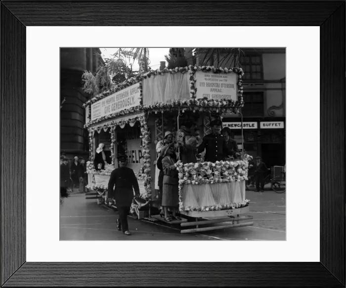 Framed Print : The decorated tram-car which toured Newcastle streets in aid of the Newcastle Eye Framed Print : The decorated tram-car which toured Newcastle streets in aid of the Newcastle Eye