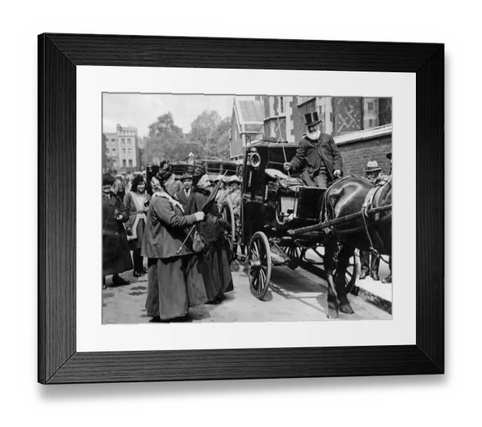 Framed Print : These two old ladies prefer the old mode of travelling, with the old cabbies waiting Framed Print : These two old ladies prefer the old mode of travelling, with the old cabbies waiting