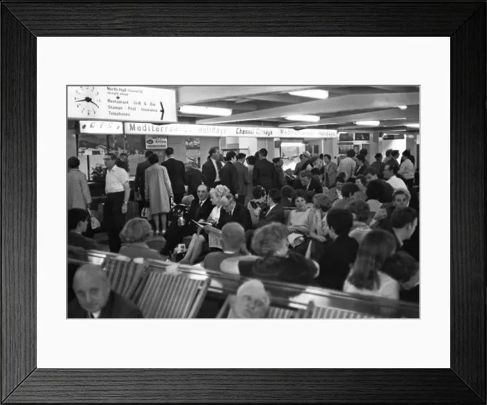 Framed Print : Holidaymakers waiting for their flight to be called at Southend Airport 13th July 1968 Framed Print : Holidaymakers waiting for their flight to be called at Southend Airport 13th July 1968