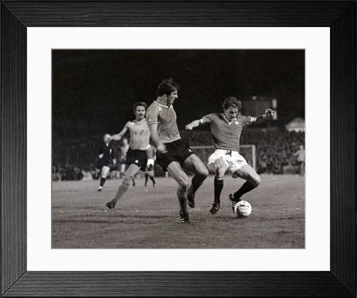 Framed Print : Manchester United v St Etienne - October 1977 players in action during the match