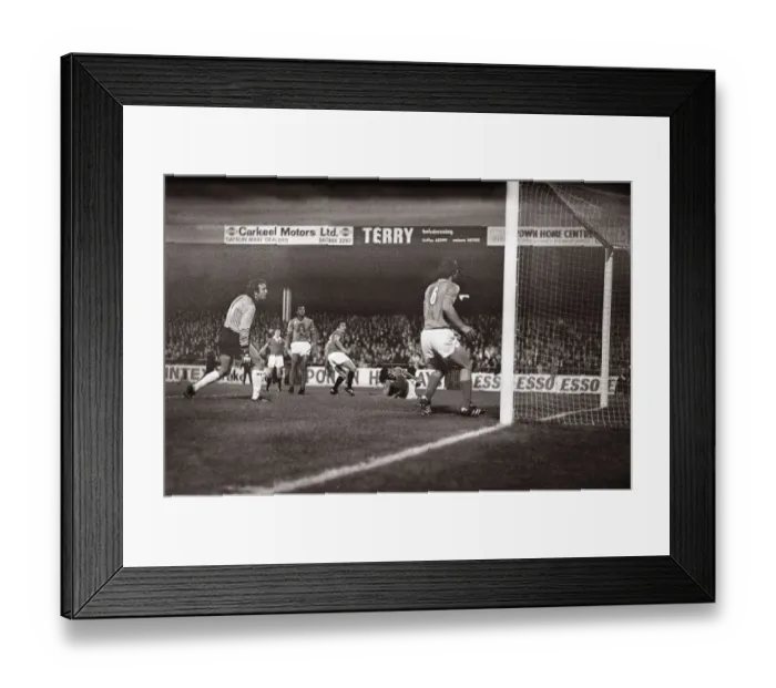 Framed Print : Manchester United v St Etienne - October 1977 players in action during the match Framed Print : Manchester United v St Etienne - October 1977 players in action during the match