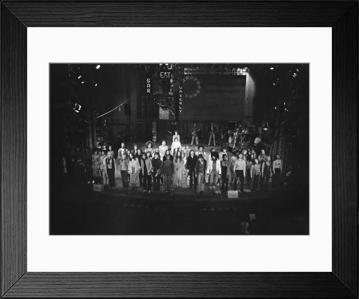Framed Print : Picture shows the cast of Hair, The Musical. Far left is actor Framed Print : Picture shows the cast of Hair, The Musical. Far left is actor