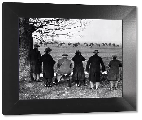 Watching early morning exercise at the Heath, Newmarket. 4th March 1930