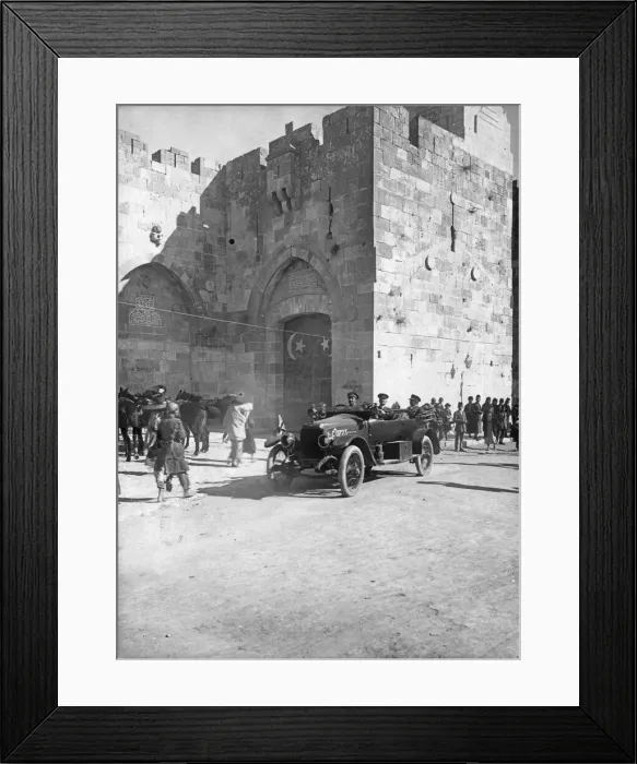 Framed Print : General Allenby leaving by the Jaffa Gate for advanced General Head Quarters after Framed Print : General Allenby leaving by the Jaffa Gate for advanced General Head Quarters after