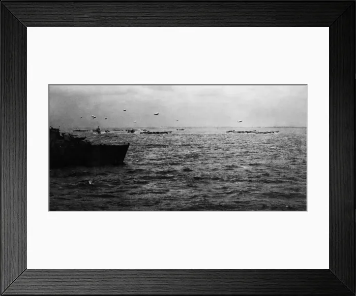 Framed Print : On board H. M.s Soylla, Admiral Vian with LCTs off the beach with balloons in the air Framed Print : On board H. M.s Soylla, Admiral Vian with LCTs off the beach with balloons in the air