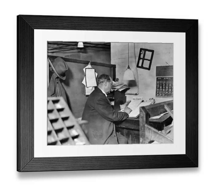 Framed Print : The reader of the Police Gazette. Scotland Yard. London. April 1929 Framed Print : The reader of the Police Gazette. Scotland Yard. London. April 1929