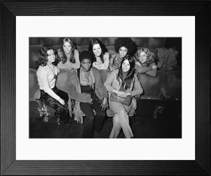 Framed Print : Picture shows some of the cast of Hair, The Musical. Far left is actor Framed Print : Picture shows some of the cast of Hair, The Musical. Far left is actor