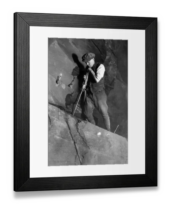Framed Print : Drilling the huge mountains of slate in the mine, half a mile under the Berwyn Mountain