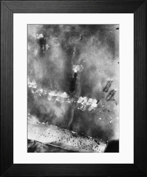 Framed Print : This remarkable photograph from the air shows a stretch of the beachhead where the great