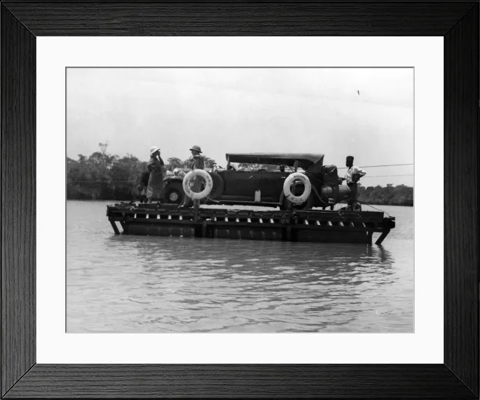 Framed Print : One of Carr-Hartleys cars arriving by Ferry after crossing the Zambezi river