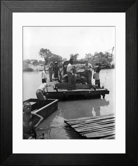 Framed Print : One of Carr-Hartleys cars arriving by Ferry after crossing the Zambezi river Framed Print : One of Carr-Hartleys cars arriving by Ferry after crossing the Zambezi river