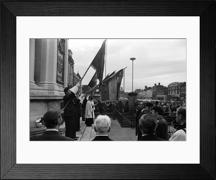 Framed Print : Remembrance Day service in Stockton-on-Tees. November 1974 Framed Print : Remembrance Day service in Stockton-on-Tees. November 1974