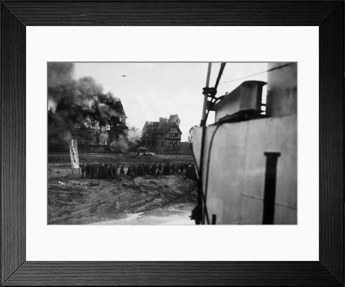Framed Print : British troops under fire on beach at Juno, Normandy. Soon after zero hour German