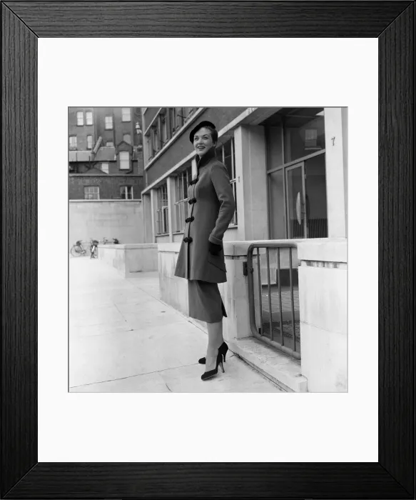 Framed Print : Fashions by Lachasse Ltd. Comet it'A suit in peacock facecloth showing Framed Print : Fashions by Lachasse Ltd. Comet it'A suit in peacock facecloth showing