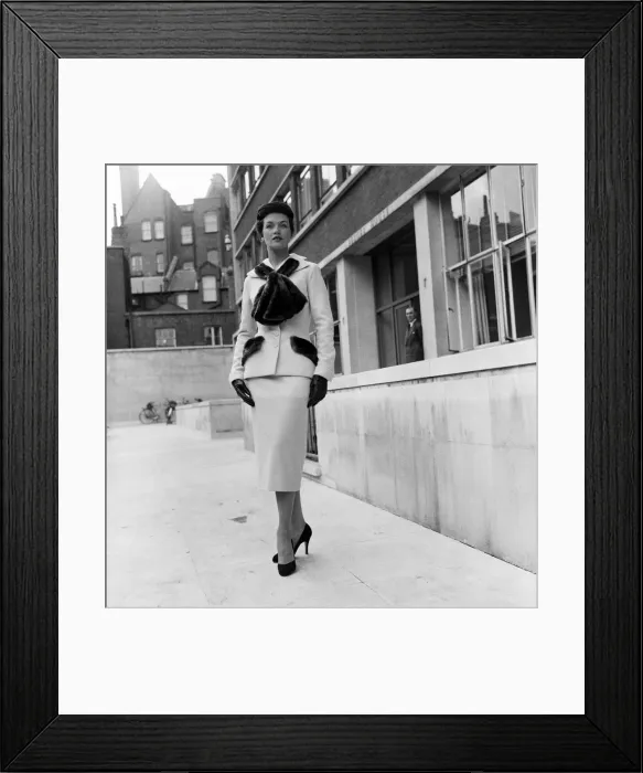 Framed Print : Fashions by Lachasse Ltd. Golden Valley'A suit in yellow velour trimmed with Framed Print : Fashions by Lachasse Ltd. Golden Valley'A suit in yellow velour trimmed with