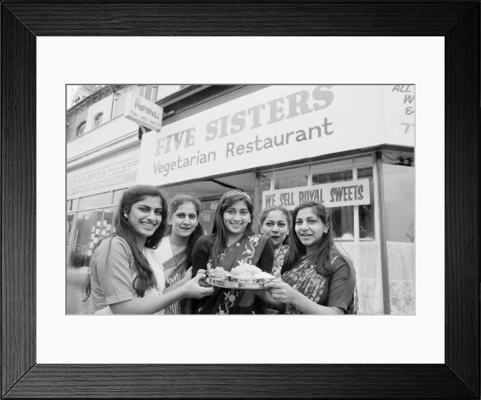 Framed Print : Five Sisters Vegetarian Restaurant, Stratford Road, Sparkbrook, Birmingham Framed Print : Five Sisters Vegetarian Restaurant, Stratford Road, Sparkbrook, Birmingham