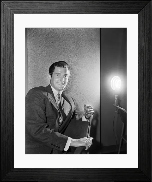 Framed Print : 27 year old actor Roger Moore. 28th July 1955