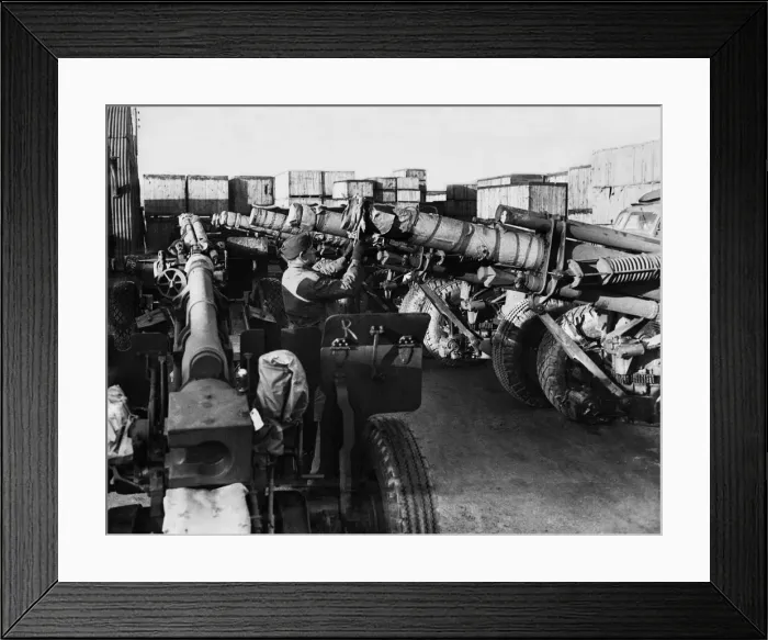 Framed Print : These Howitzers from the U.s are giving an inspection before being set in line with Framed Print : These Howitzers from the U.s are giving an inspection before being set in line with