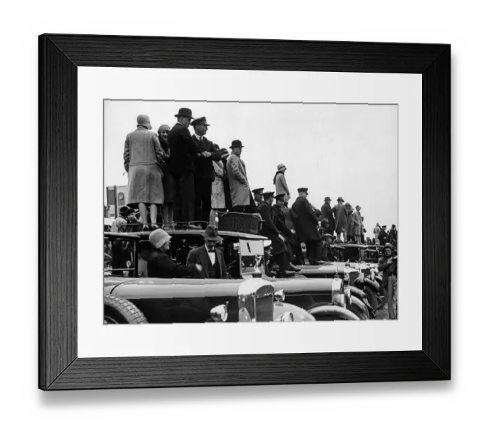 Framed Print : Racegoers standing on and beside their cars at Derby Day, Epsom. Circa 1927 Framed Print : Racegoers standing on and beside their cars at Derby Day, Epsom. Circa 1927