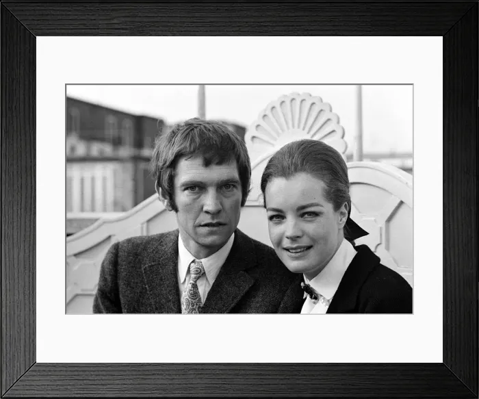 Framed Print : Tom Courtenay and Romy Schneider at the Dorchester Hotel looking at some of the places