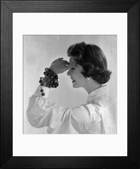 Framed Print : Model wearing wrist jewellery, July 1955 Framed Print : Model wearing wrist jewellery, July 1955