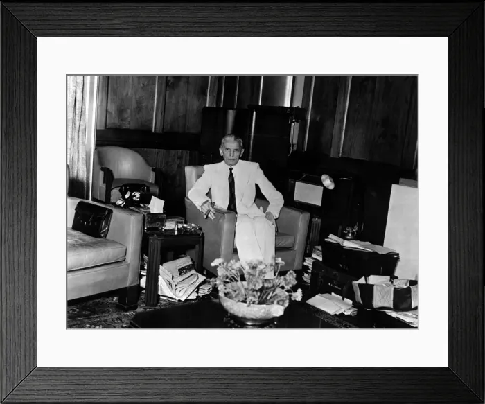Framed Print : Mohammad Ali Jinnah - Governor General of Pakistan in the study of his new Delhi