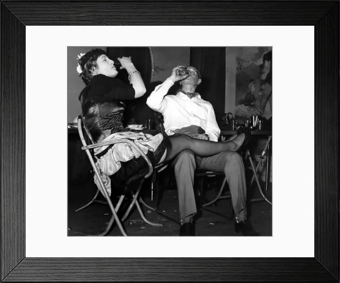 Framed Print : Two dancers take time out for a drink - Feet up relaxing 18 / 01 / 1959 Framed Print : Two dancers take time out for a drink - Feet up relaxing 18 / 01 / 1959