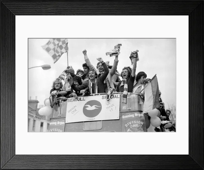 Framed Print : Football Players of Brighton FC - May 1979 on board an open top bus