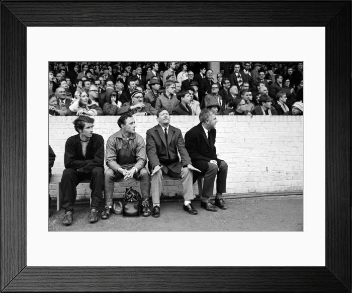 Framed Print : Alec Stock Manager of QPR - May 1968 on the touch line - sitting on the bench with Framed Print : Alec Stock Manager of QPR - May 1968 on the touch line - sitting on the bench with