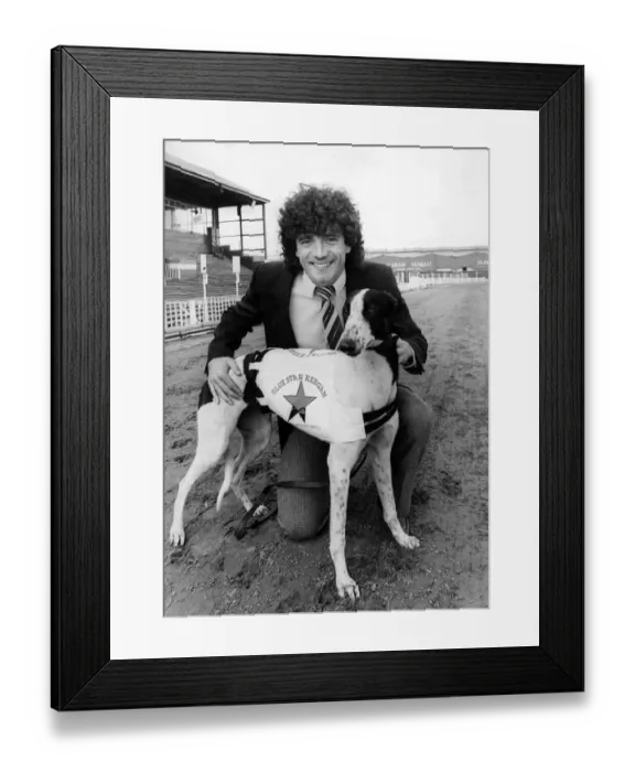 Framed Print : Kevin Keegan - Footballer with greyhound Circa 1984 Framed Print : Kevin Keegan - Footballer with greyhound Circa 1984