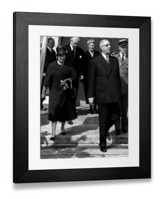 Framed Print : Madame and President Charles De Gaulle - are seen off at London Airport by Harold Framed Print : Madame and President Charles De Gaulle - are seen off at London Airport by Harold
