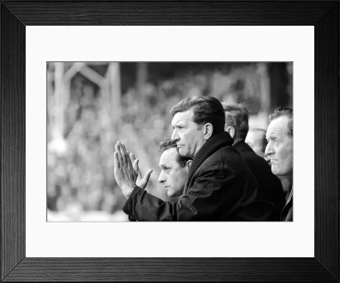 Framed Print : Alec Stock Manager of QPR - March 1968 watching the game betwwen QPR v Blackpool